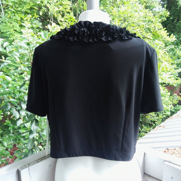 Vintage 90s Y2k Goth Ruffle Black Open front Crop Top - Picture 2 of 8